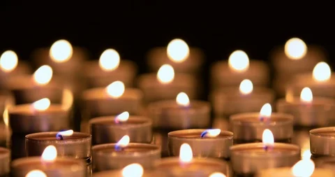 Many candles burning with shallow depth of field Stock Footage 109166142