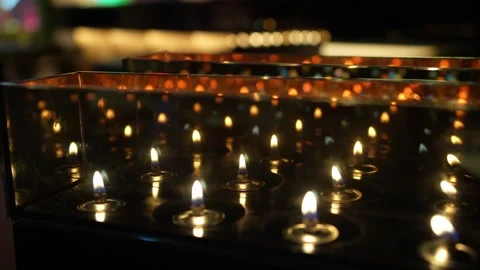 Many candles glowing reflection at bar Video stock 244964035