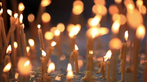 Many candles with shallow depth - religious theme Stock Footage 43632242