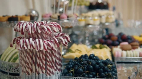 Many candy cane on a candy bar Stock Footage 148157350