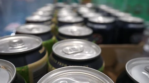Many cans of German beer close-up Stock Footage 270569901
