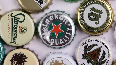 Many caps from beer Stock Footage 106195167