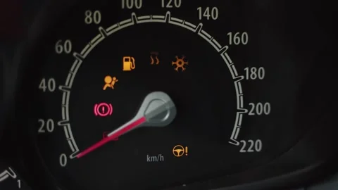 Many car dashboard lights with warning lamps, failure and error indicators light Vídeos de archivo 205539011