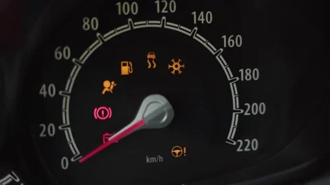Many car dashboard lights with warning lamps, failure and error indicators light Vídeos de archivo 206661074