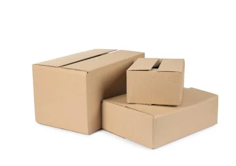 Many cardboard parcel boxes isolated on white Stock Photos