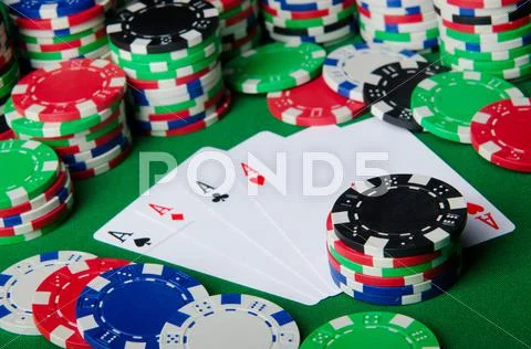 Many cards and casino chips Stock Photos