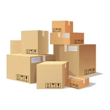 Many cartons,boxes of different size, pile of package Stock Illustration