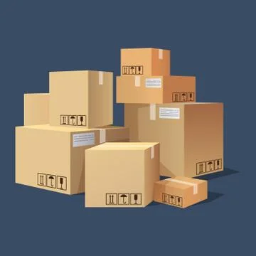 Many cartons,boxes of different size, pile of package Stock Illustration