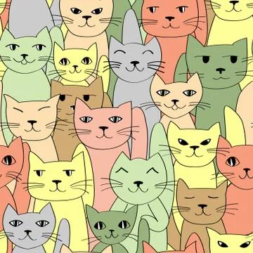 Many cats seamless pattern Stock Illustration
