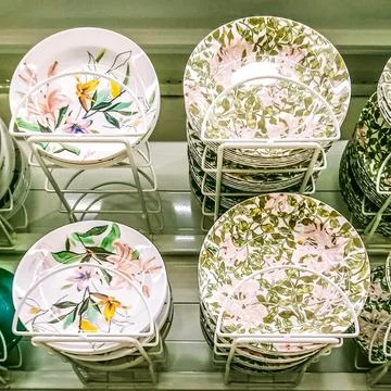 Many ceramic plates with beautiful patterns Stock Photos