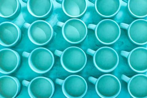 Many ceramic white cup pattern, seamless abstract creative cover background w Stock Photos