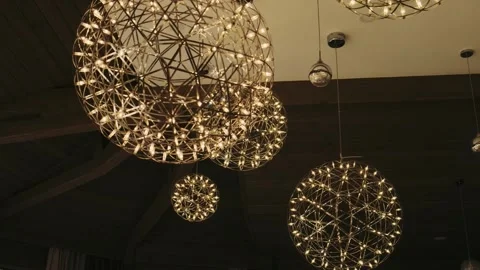 Many chandeliers in the room Stock Footage 253542224