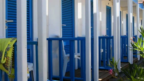 Many changing rooms in the beach Stock Footage 132444389