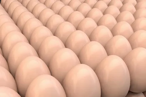Many chicken eggs. 3d render realistic background. Stock Photos