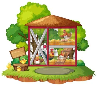 Many chickens in the coop Stock Illustration