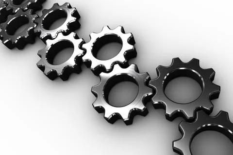 Many chrome cogs and wheels Stock Illustration