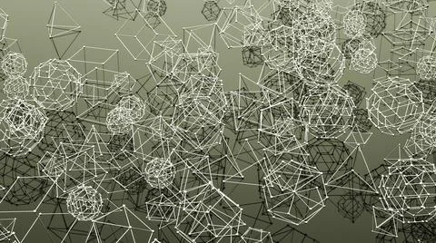 Many chrome-plated polygonal figures from atomic lattices. abstract backgroun Stock Illustration