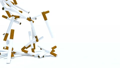 Many cigarettes fall on white background, 3d animation Stock Footage 131511632