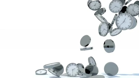Many clocks fall on white background, 3d animation Stock Footage 131511631