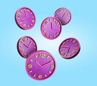 Many clocks falling on light blue background 스톡 사진