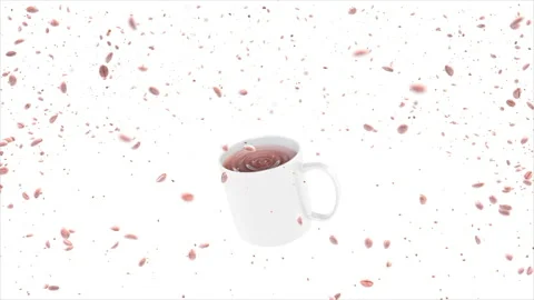 Many coffee bean and coffee powder floating around the coffee cups Stock Footage 131374640