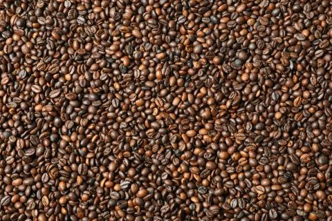 Many coffee beans as background, top view and space for text Stock Photos