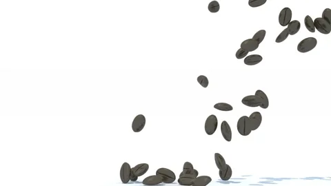 Many coffee beans fall on white background, 3d animation Stock Footage 131511805
