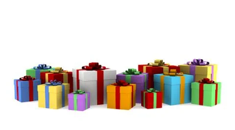 Many color gift boxes isolated on white background with clipping path Stock Illustration