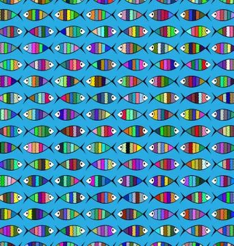 Many colored background image of abstract lines with fish Stock Illustration