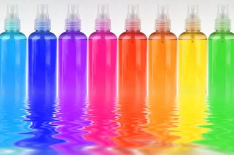 Many colored bottles with cosmetics in a row Stock Illustration