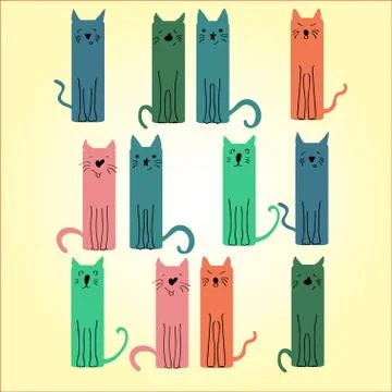 Many colored cat on a light background Stock Illustration