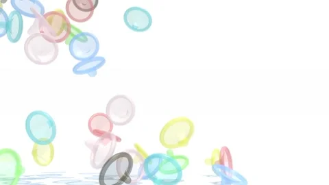 Many colored condoms fall on white background, 3d animation Stock Footage 131511643