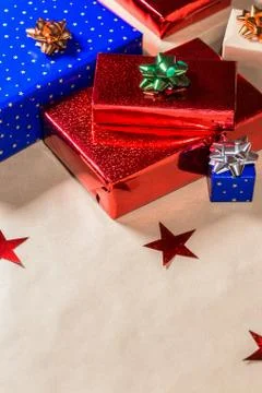 Many colored different gift boxes.Useful for any event, birthday, Christmas, Stock Photos