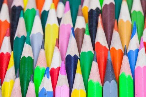 Many colored pencils background Stock Photos