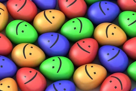 Many colored smiling easter eggs Stock Illustration