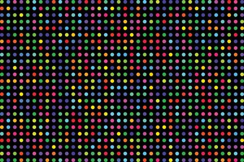 Many colored solid dots or circles are randomly placed on an ordered grid o.. Stock Photos