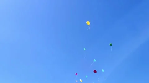 Many colorful balloons flying in the air. Celebration and birthday concept Stock Footage 276409341