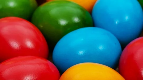 Many colorful easter eggs on the table - closeup Video stock 72716381