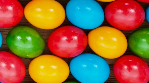Many colorful easter eggs on the table Video stock 73917114