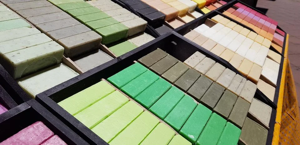 Many colorful soaps in a stack 写真素材