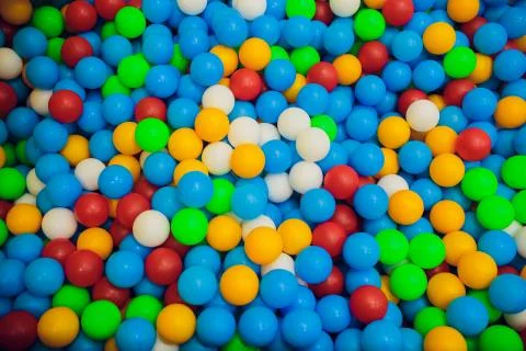 Many colour plastic balls from children's small town.holiday, children's party Stock Photos