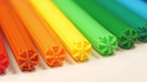 Many-coloured felt-tip pens lies on white table Stock Footage 318960963