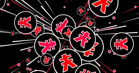 Many comic yen, red with white outlines, with alpha channel, 4k, loop Stock Footage 94185739
