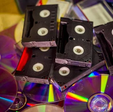 A many compact discs and some hi-8 video casettes Stock Photos