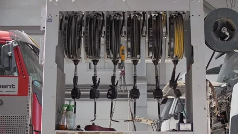 Many compressor units for inflating tires at a truck service station 動画素材 261285964
