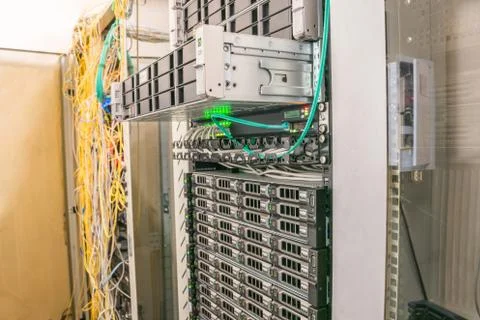 Many computing equipment is in the data center server room. Installing a mode 库存照片