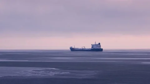 Many container cargo freight ships at arctic ocean Vidéo 141643817