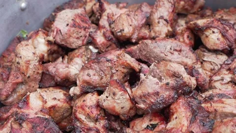 Many cooked meat of barbecue close-up Stock Footage 204813320