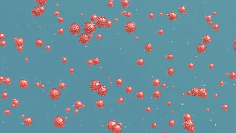 Many coronavirus microbes flows on blue background 4K 3D animation Stock Footage 193704259