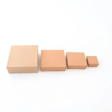Many craft boxes of different sizes on a white background. Place for text a.. Foto stock